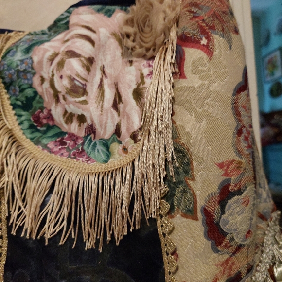 Large Handmade Fringe Tapestry Purse Boho Crossbody Festival Upcycled - Picture 3 of 5